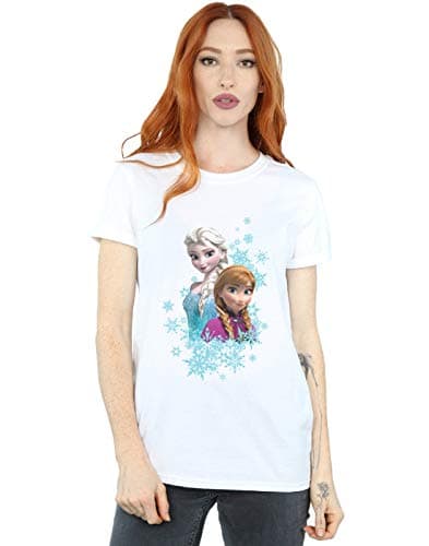 Image of Disney Women's Frozen Elsa and Anna Sisters Boyfriend Fit T-Shirt White X-Large