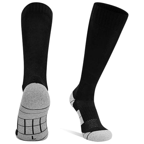Image of DECOVICI Football Socks 1 Pair, Kids Cushioned Football Socks Knee High Youth Boys Soccer Socks, Long Sports Socks for Men Teeagers,Football, Rugby, Training, Hockey, Running(4-6,Black)