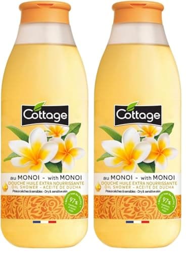 Image of Cottage Monoi Shower Oil - 560ml | 97% Natural Ingredients & Glycerin | Paraben-Free, Dermatologically Tested | Extra-Nourishing & Moisturising Cleansing Oil Body Wash for Dry & Sensitive Skin