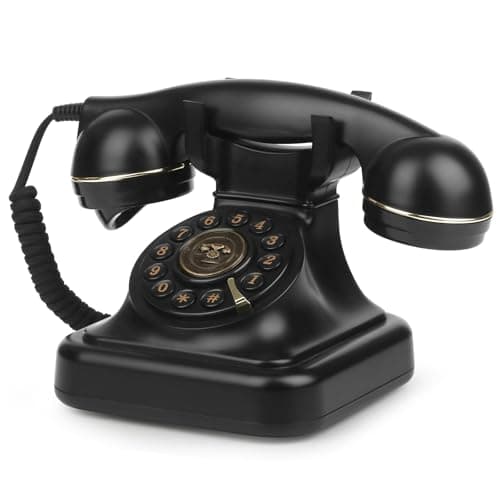 Image of Sangyn Retro Landline Telephone Adjustable Ringer Volume Vintage Phone with Redial Function Corded Desk Old Phone for Home Office Hotel, Black