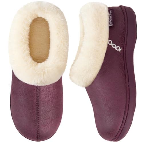 Image of EverFoams Women's Microsuede Fuzzy Plush Lined Slippers with Cozy Memory Foam Purple,Size 7-8 UK