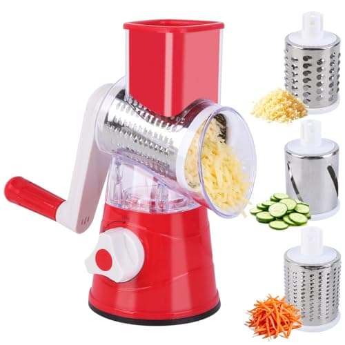 Image of Rotary Cheese Grater Vegetable Slicer,Wieat 3 in 1 Multi-Functional Chopper with 3 Interchangeable Cylinders Stainless Steel Slicer Cutting Fruit Vegetables Cheese