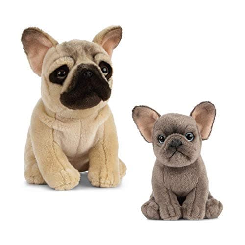 Image of Living Nature Soft Toy Gift Bundle - Plush French Bulldog (20cm) & Puppy (16cm), Brown & Grey