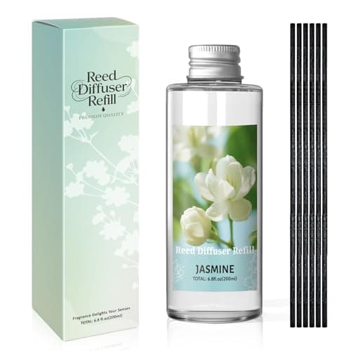 Image of SCENTORINI Jasmine Reed Diffuser Refill Oil 200ml with 6 Reed Sticks – Fresh Aroma Refill for Reed Diffusers – Sophisticated Scent for Study, Lounge, Meditation & Daily Ambience