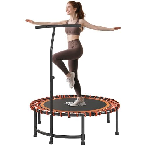 Image of HOMCOM 45" Fitness Trampoline with Adjustable Handle, Folding Rebounder Trampoline Mini Jumper for Indoor Exercise Workout, Support Up to 150kg, Orange
