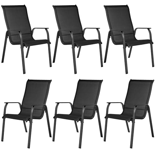 Image of Yaheetech Outdoor Dining Chairs, Set of 6 Patio Stackable Garden Chairs with Backrest/Armrests for Garden/Lawn/Porch/Backyard Pool, Black