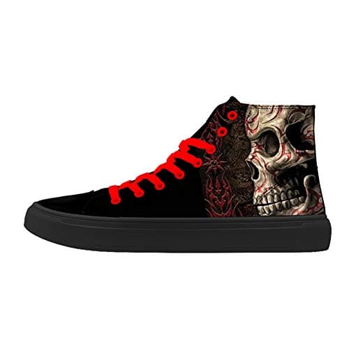 Image of FIRST DANCE Skull Shoes for Men Fashion Sneaker High Top Skull Punk Rock Joker Print Shoes Black Shoes for Man Cool black Size: 6.5 UK