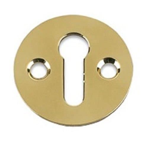Image of Carlisle Brass Victorian Standard Profile Keyhole OPEN Lock Cover Plate Escutcheon 32mm + Screws (Polished Brass)