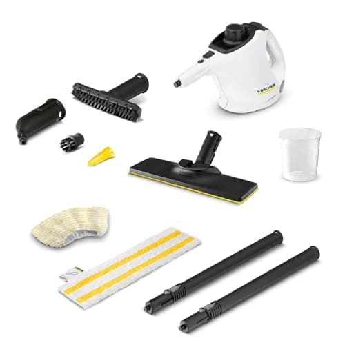 Image of Kärcher Steam Cleaner SC 1 EasyFix, steam pressure: 3 bar, heating time: 3 min, power: 1.200 W, surface power: 20 m², tank: 200 ml, with floor cleaning set EasyFix, nozzles and microfibre cover