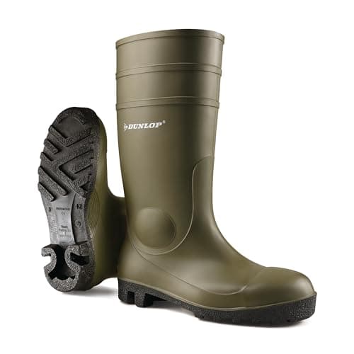 Image of DUNLOP Protomastor - Unisex Knee High Full Safety Waterproof Work Boots, Green, S5 Rated Antistatic and Slip-Resistant PVC Wellies with Steel Toecap for Outdoor and Farm Work - EU42, UK8