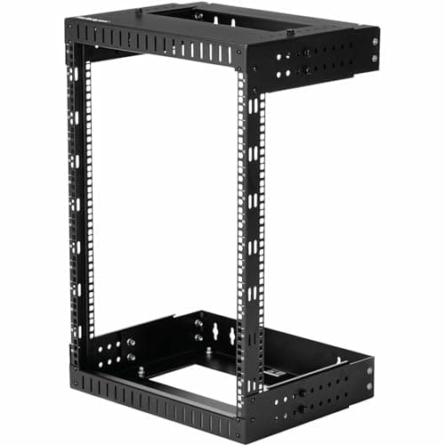 Image of StarTech.com 15U 19" Wall Mount Network Rack - Adjustable Depth 12-20" 2 Post Open Frame Server Room Rack for AV/Data/ IT Communication/Computer Equipment/Switch w/Cage Nuts & Screws (RK15WALLOA)
