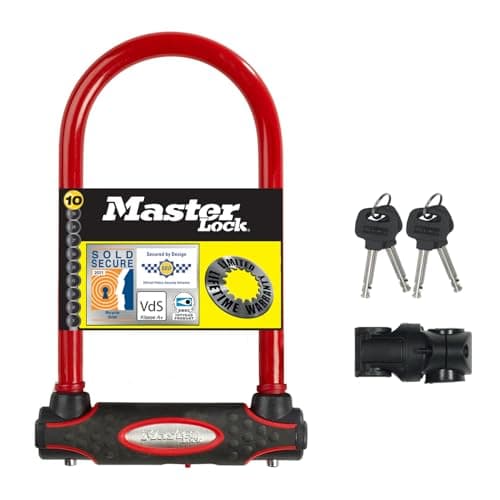 Image of Master Lock Heavy Duty Bike D Lock, Key, Universal Mounting Bracket, Certified Bike Lock, Police Approved, Red 8195EURDPROCOLR - Use with Electric, Mountain, Road, Folding Bikes