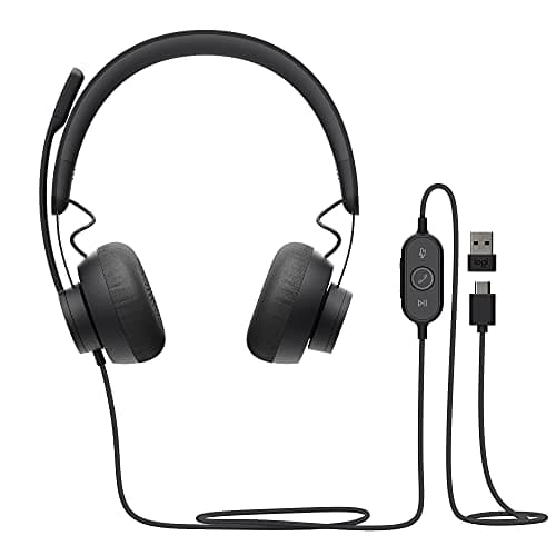 Image of Logitech Zone 750 Wired On-Ear Headset with advanced noise-cancelling microphone, simple USB-C and included USB-A adapter, plug-and-play compatibility for all devices - Grey