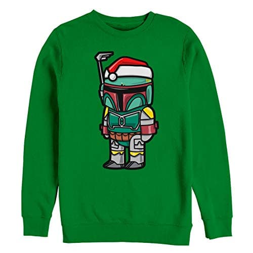 Image of Star Wars Men's Boba Fett Santa Hat Cartoon Kelly Green Sweatshirt
