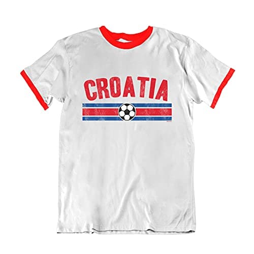 Image of Mens Croatia 2021 Football T-Shirt Distressed Country Strip Croatian Euro Team