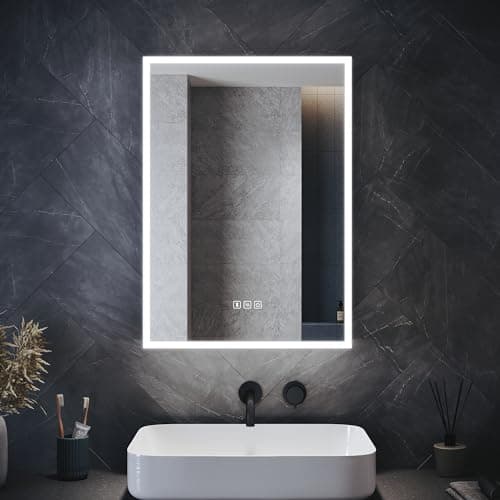 Image of ELEGANT Bathroom Mirror Cabinet with Led Lights 500 x 700 mm Bathroom Cabinet with Shaver Socket & Bluetooth Speaker & Demister Pad Wall Mounted Single Door Storage cabinets