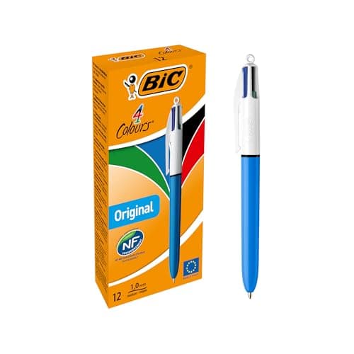 Image of BIC 4 Colours Original Retractable Comfortable Ballpoint Pens - Box of 12 - Medium Point (1.0 mm) - Precision Writing