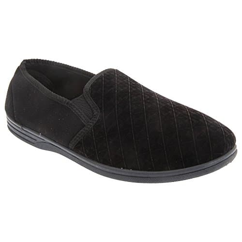 Image of Mens Black Velour Twin Gusset Slipper - Kevin - Black - size UK Mens Size 9