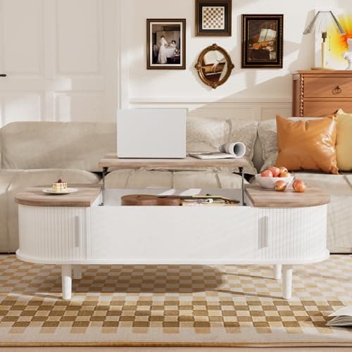 Image of PURFINO Coffee Table with Lift Top - Wooden Modern Centre Table with Unique Textured & Hidden Storage, for Living Room, Bedroom, Small Space, Home Office