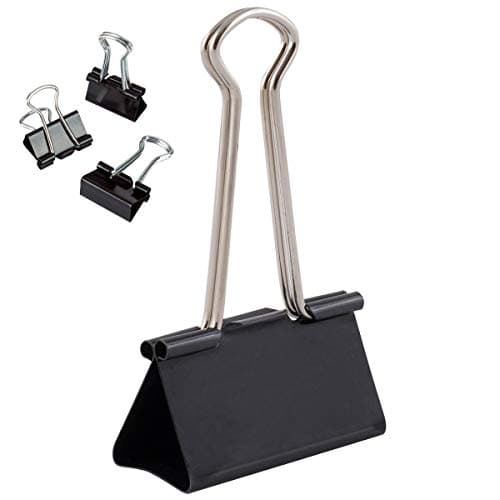 Image of D.RECT Pack of 12 Binder Clips – 51 mm – Extra Large Bulldog Clips for Paper – Black Metal Foldback Clips for Documents, Notes, Tickets – Office, School & Home Paper Clamps – Strong Steel Paper Holder