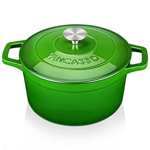 Image of vancasso Cast Iron Pot with Lid, 4 Liters Green Enamelled Casserole Dish with Double Loop Handle, Naturally Non-Stick Cast Iron Dutch Oven for Home Baking, Braiser, Cooking - 24cm