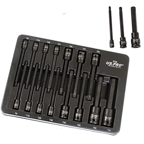 Image of US PRO Industrial Long Reach Torx Bit Impact Socket Set T6 to T70 Star TRX
