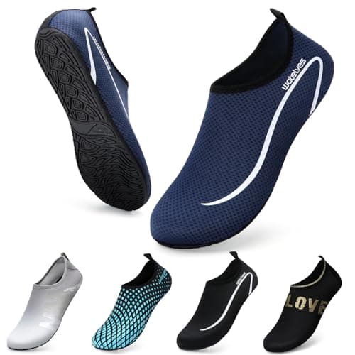 Image of Swim Water Shoes Aqua Socks Barefoot for Sea Beach Swimming Shoes Pool Ladies Women Mens Dark Blue Line 9/10 UK