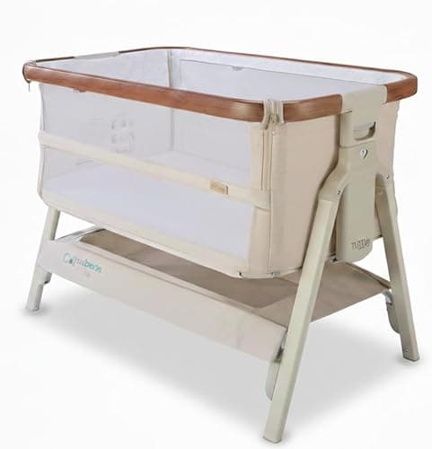 Image of Tutti Bambini CoZee® Breeze LITE (2025), 2-in-1 Next To Me Crib & Standalone Baby Cot - Bedside Crib with 6 Height Levels, Easy Travel Set Up, Castors & Mattress Included (0-6 Months) - Walnut/Ecru