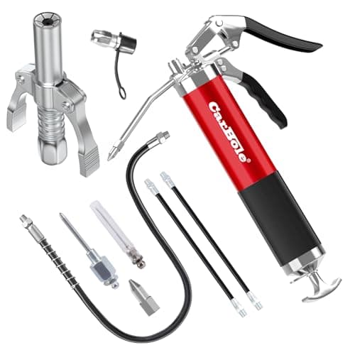 Image of CarBole Grease Gun 8000PSI with Coupler and 3 Flexible Hoses and Metal Extension Tube,With Four Nozzle Types and Suitable for Different Scenarios,Compatible with 400cc Cartridge