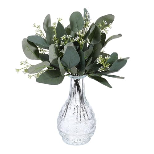 Image of Alrhso 12 Pcs Mixed Eucalyptus Leaves Artificial Oval Eucalyptus Leaves with White Seeds Fake Silver Dollar Eucalyptu Stems for DIY Bouquets, Vase Arrangements, Home Decor, Wedding Decorations