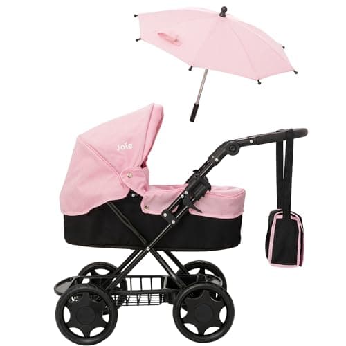 Image of Joie Junior Classic Pram & Parasol Age 3+ | Toy Travel System with Changing Bag, Adjustable Hood & Storage | Pushchair & Pram Playset for Kids | My Girl Doll Accessories