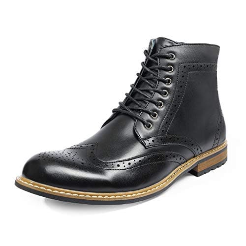 Image of Bruno Marc Men's Leather Brogue Ankle Boots Classic Lace Up Dress Boots for Casual or Formal Wear,Size 13,Black,BERGEN-01