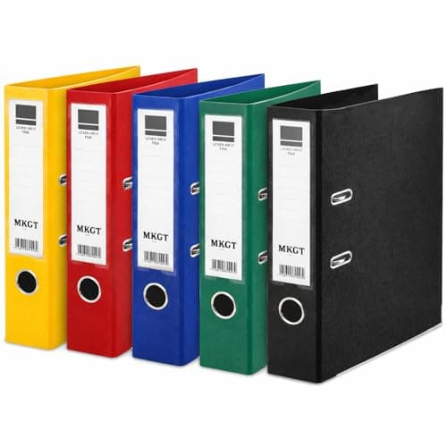 Image of MKGT A4 Lever Arch File 75mm Spine – Heavy Duty Metal Lever Arch Mechanism, Strong Ring Binder Folder with Thumb Hole & Spine Label for Office, School & Home Filing (Assorted Set, Pack of 5)