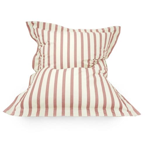 Image of rucomfy Beanbags Indoor/Outdoor Striped Squarbie Adult Beanbag. Pre Filled Floor Cushion, Armchair or Lounger. Water & UV Resistant (Giant, Dusky Pink)