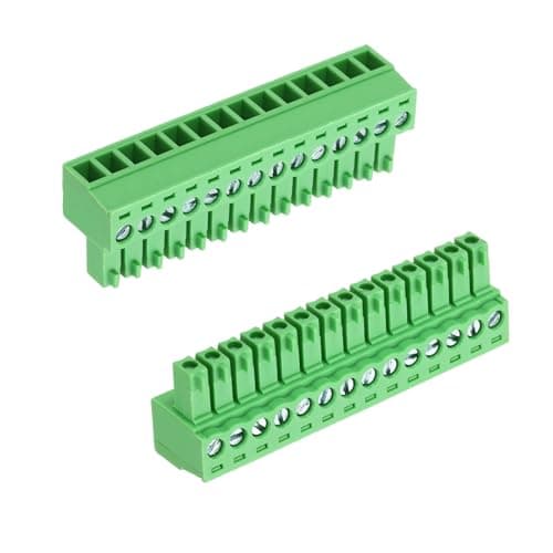 Image of sourcing map 2Pcs PCB Terminal Block, 300V 8A Male 14 Pin 3.5mm Pitch PCB Screw Mount Terminal Block Connector for Industrial Use, Electronic Projects, Green