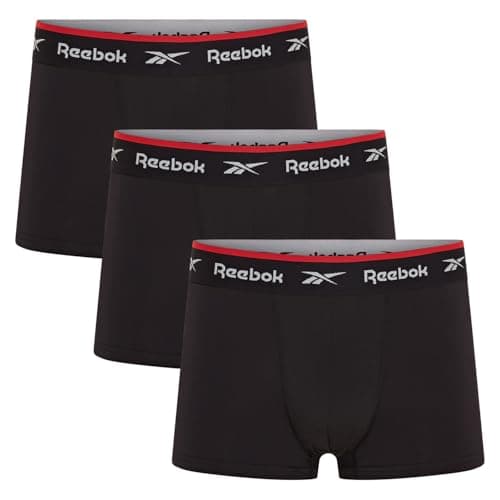 Image of Reebok Redgrave Boxers for Men | Pack of 3 Mens Sports Trunks, Breathable & Stretchable Underwear for Men | Multipack Boxer Shorts, 3pk Black, M