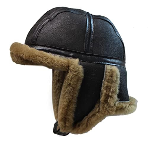 Image of TruClothing Mens Genuine Sheepskin Pilot Aviator Trapper Hat Brown Ginger Beige Flying