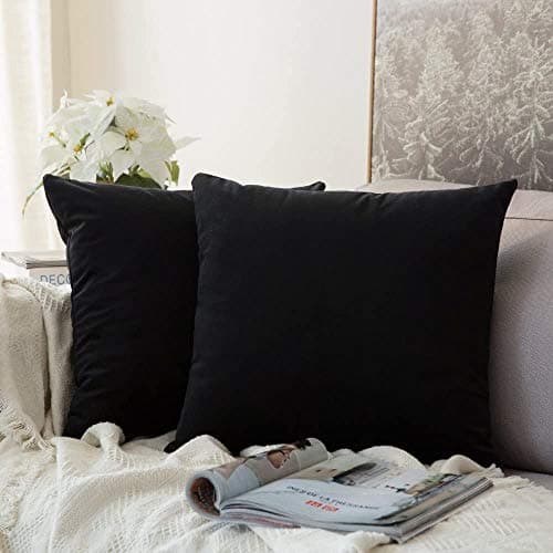 Image of MIULEE Decorative Velvet Cushion Covers 45cm x 45cm/Square Throw Pillowcases for Sofa Bedroom with Invisible Zipper 18x18 Inch Black Sets of 2 Black