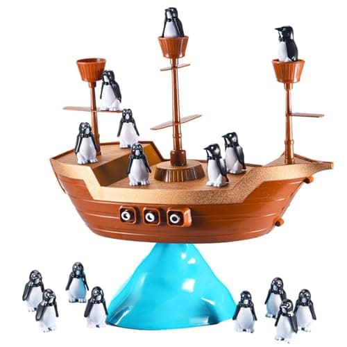 Image of Pirate Ship Balance Game – ABS Desktop Size | Pirate Boat Penguin Balance Toy | Interactive Stacking Balances Board Strategy Puzzle Game For Kids Family Entertainment Party Play And Educational Fun