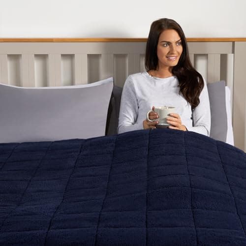 Image of Brentfords Weighted Blanket Teddy Fleece, Men Women Weighted Blanket Sleep Therapy Anxiety Stress Relief Super Soft Throw - Navy Blue, 125 x 150cm - 4kg (Disclaimer:Only suitable for age 3+years)