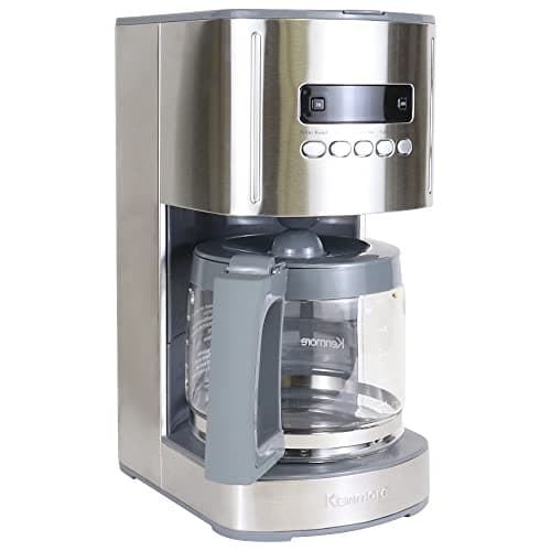 Image of Kenmore 12-Cup Drip Coffee Maker Machine, 1.8L Programmable Filter Coffee Machine with Timer, Fast Brewing Technology, Reusable Filter, Glass Carafe, Digital Display, Charcoal Water Filter,Silver