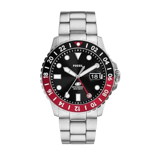 Image of FOSSIL Blue GMT Watch for Men, Three Hand Date Movement with Stainless Steel or Silicon Strap