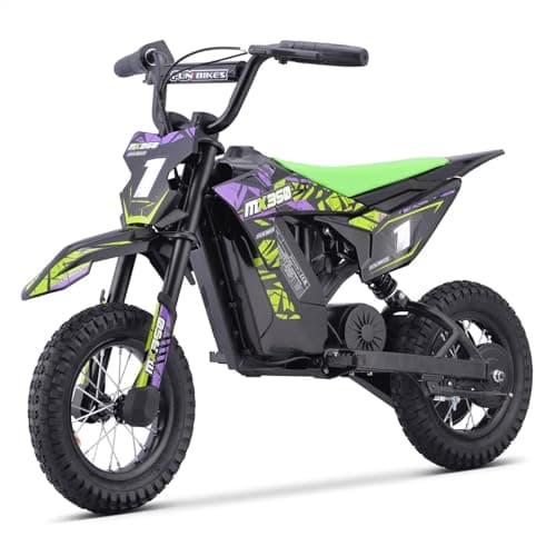 Image of Funbikes MX350 350w 36v 4ah 12/12 51cm Lithium Green Electric Kids Dirt Bike – 3-Speed, 51cm Seat Height, CE/UKCA Approved, Boxed & Partially Assembled