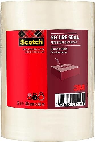 Image of Scotch Secure Seal Packaging Tape Transparent 50 mm x 66 m 3 Rolls/Pack - Ideal for Packing Boxes and Parcels
