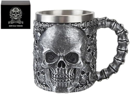 Image of PMS Gunmetal Skull Tankard – Gothic Stainless Steel Mug with Intricate Skull Design – Perfect for Halloween, Pirate & Gothic Gifts