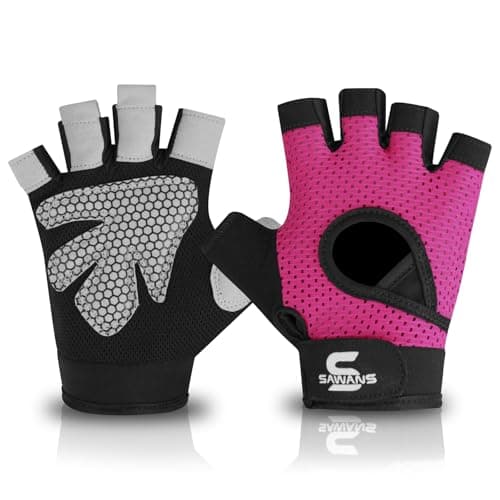 Image of SAWANS Gym Gloves Men and Women | Best Gym Glove for Workout & Training, Weight lifting Gloves with Wrist Support, Non-Slip Grip, Silicone Palm Protection, Exercise Snug fit (Pink, S)