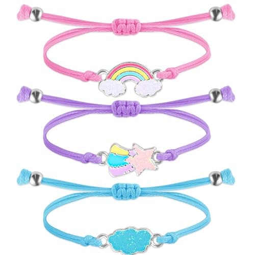 Image of Grevosea 3 Pcs Colorful Friendship Bracelets Adjustable Braided Bracelet Rainbow Bracelet for Girls Women School Gifts Party Favors