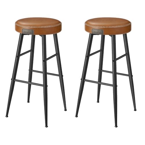 Image of VASAGLE EKHO Collection - Bar Stools Set of 2, Kitchen Counter, Breakfast, Synthetic Leather with Stitching, Mid-Century Modern, 76.2 cm Tall, Home Bar, Easy Assembly, Caramel Brown