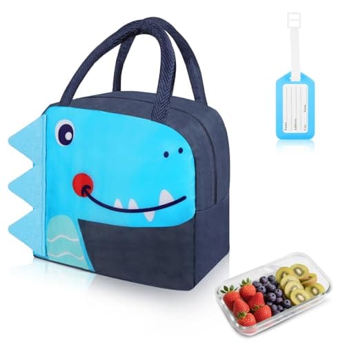Image of Aucuu Kids Lunch Bag for Boys, Dinosaur Lunch Bag, Insulated Lunch Box, Portable Lunch Box for Kids with Cartoon Cute Design, Foldable Reusable Lunch Cooler Bags for School Travel Picnic