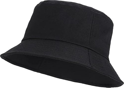 Image of ZRWASKA® Unisex Bucket Hat Kids Reversible Boys, Girls Cotton Fishing Hats for Camping, Hiking, Traveling, Baseball Cap, Football Summer Beach Sun Hat Plain Colours Size 54 cm (Black)